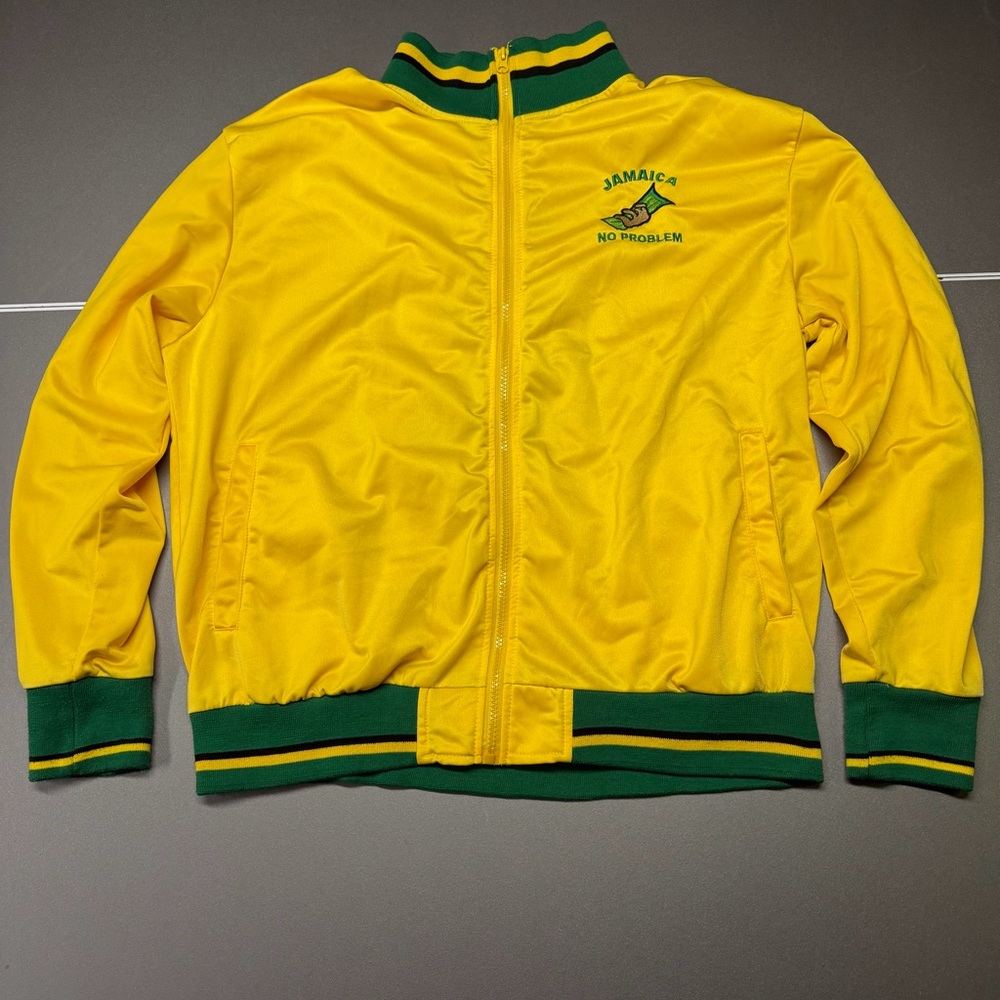 LMS Jamaica No Problem‎ Yellow Green Track Jacket XXL Full Zip Embroidered Logo